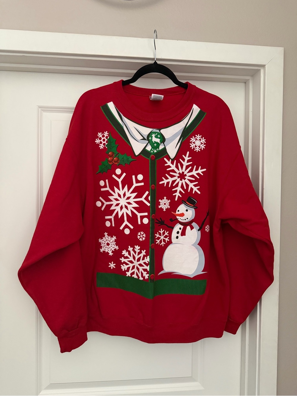 Jerzees NuBlend Christmas Sweater Size XL Red Snowman Holiday Sweater